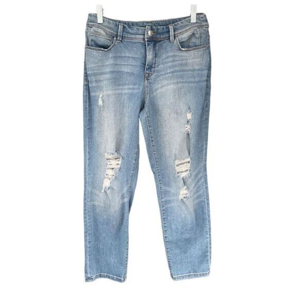 Love Culture Distressed Jeans The So Slimming Crop Denim Blue Wash Size 10 - Picture 1 of 7